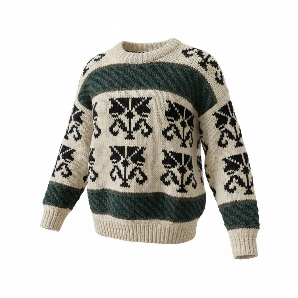 Vintage Otavalo 100% Wool Hand Knit Pullover Crewneck Sweater Read Discription
